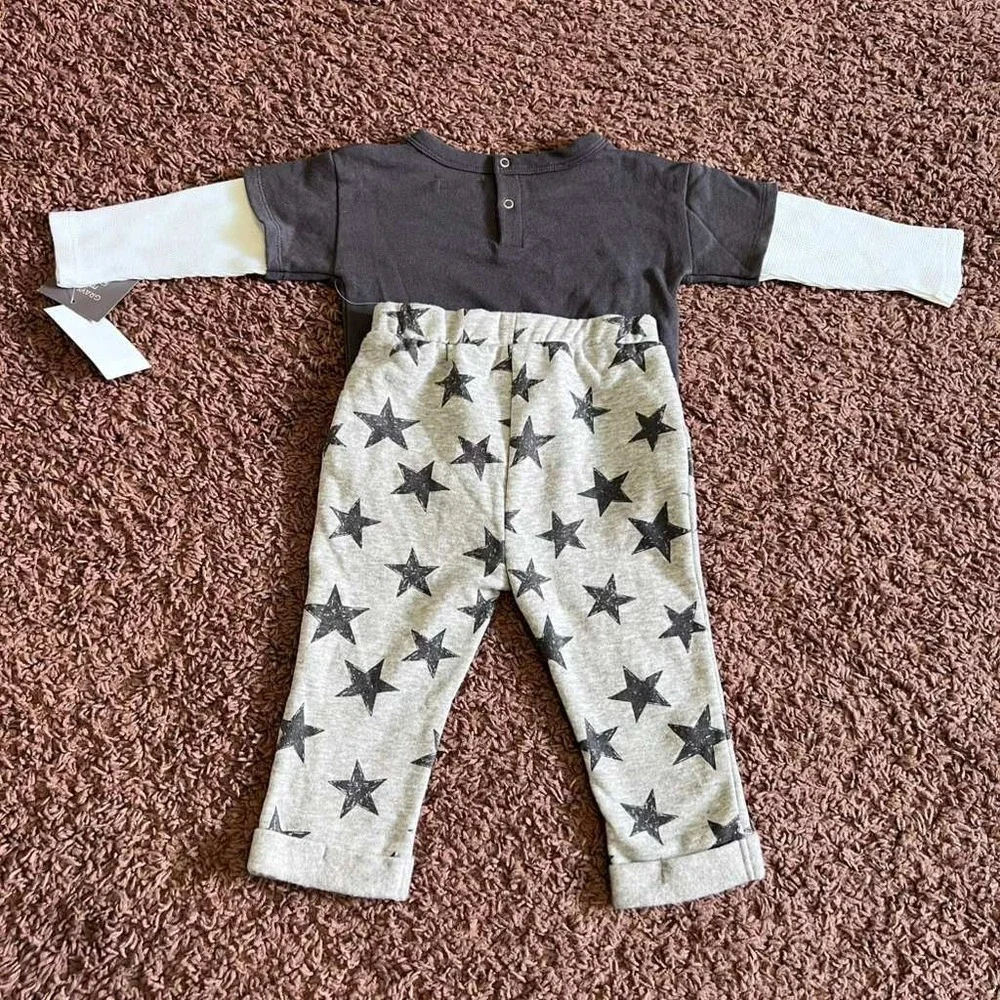 Grayson Mini Baby 12 Month Radiate Positivity Star Print 2pc Outfit Set Gray NWT